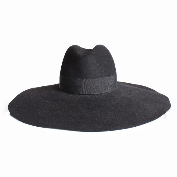 Saint Laurent Hat Wide Brim Oversized Black Rabbit Fur Felt Hedi Slimane Size 56